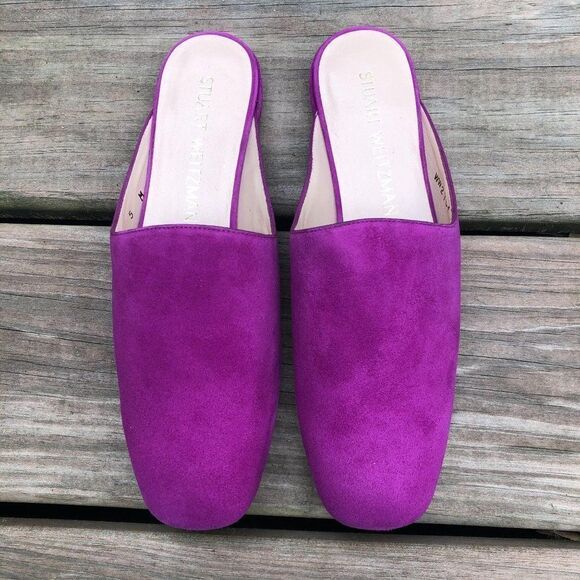 Stuart Weitzman Mulearky Begonia Suede Flat Mules - Picture 2 of 11